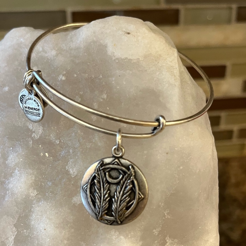Alex and Ani 2016 Godspeed Silver Bangle Charm Bracelet with Feather Design - Picture 4 of 8
